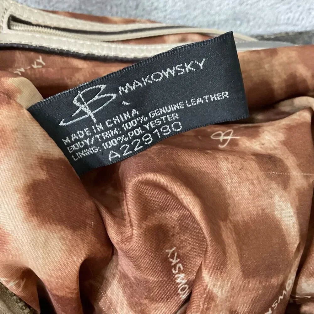 B. Makowsky Women’s Two tone  Leather Hobo Purse Shoulder Bag multiple Zippers.
